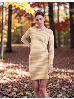 Forever 21 Yellow White Striped Long Sleeve Mini Dress NWOT Medium